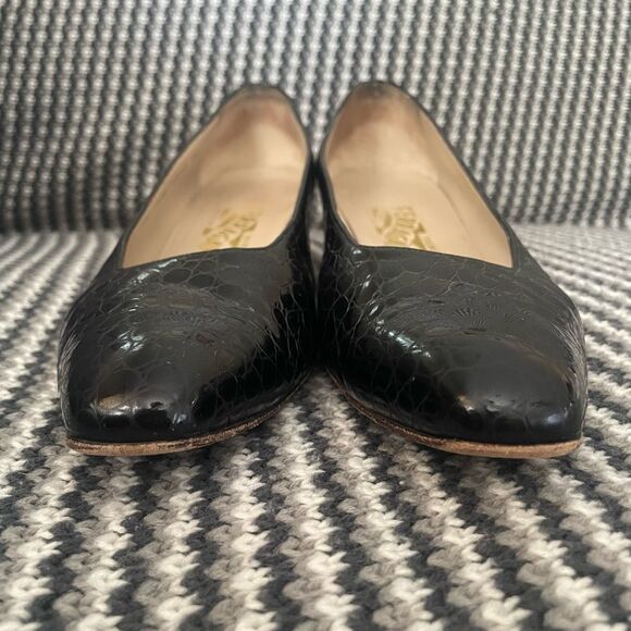 Salvatore Ferragamo animal embossed black square toe heel women’s shoe size 10 - Picture 6 of 9
